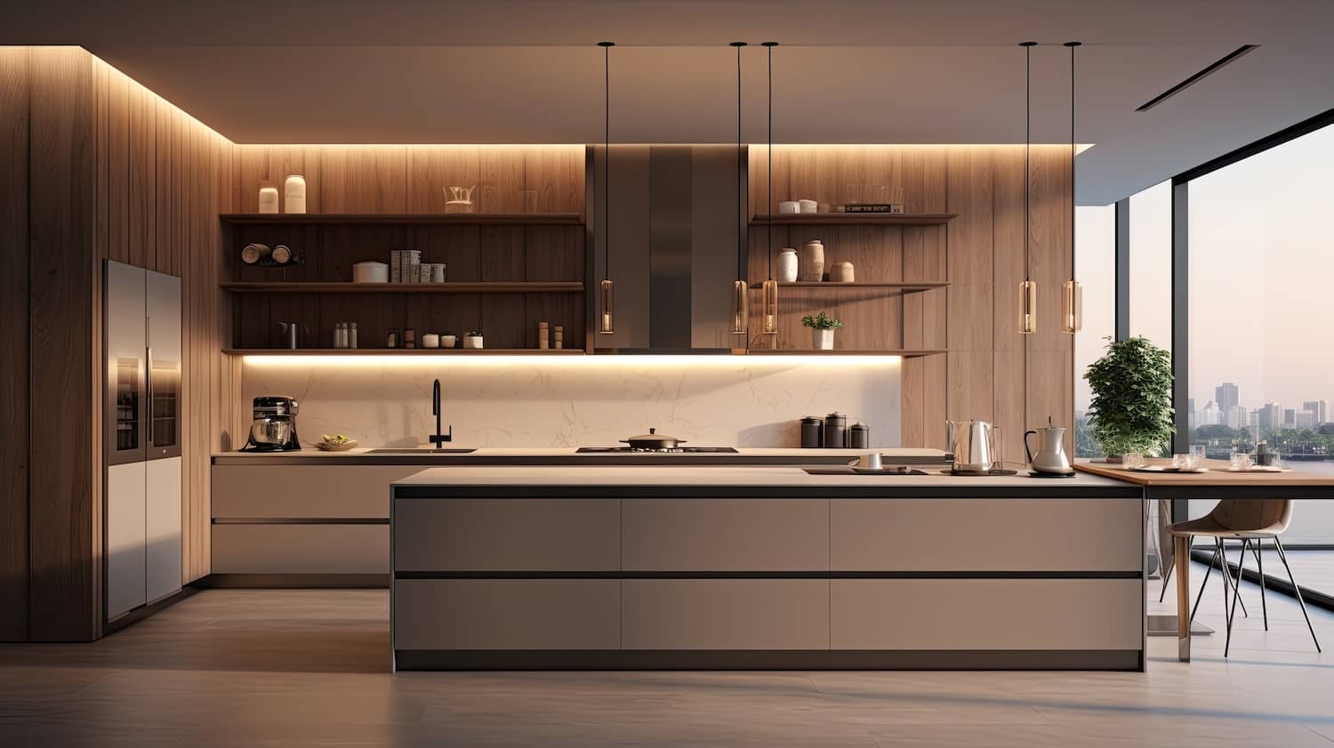 Ambient lighting is a timeless way to decorate the kitchen soffit