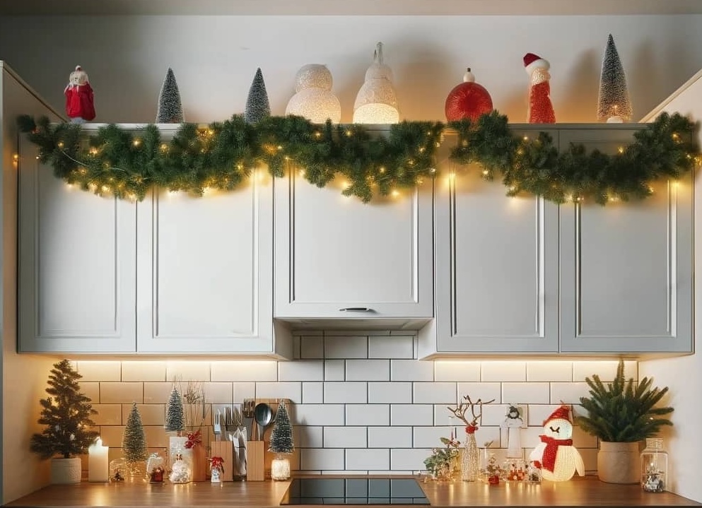 Decorate above kitchen cabinets seasonally