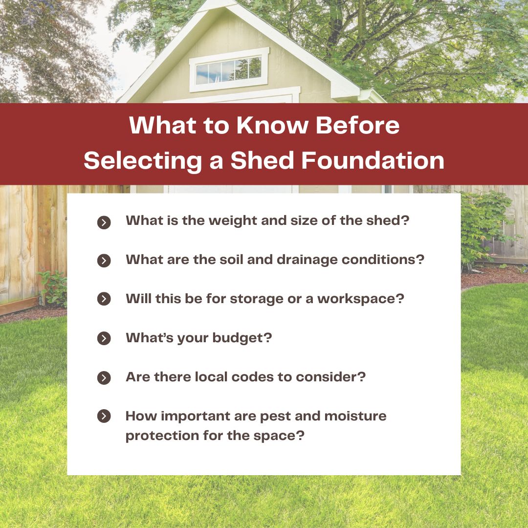 Asking qualifying questions can help when selecting a shed foundation