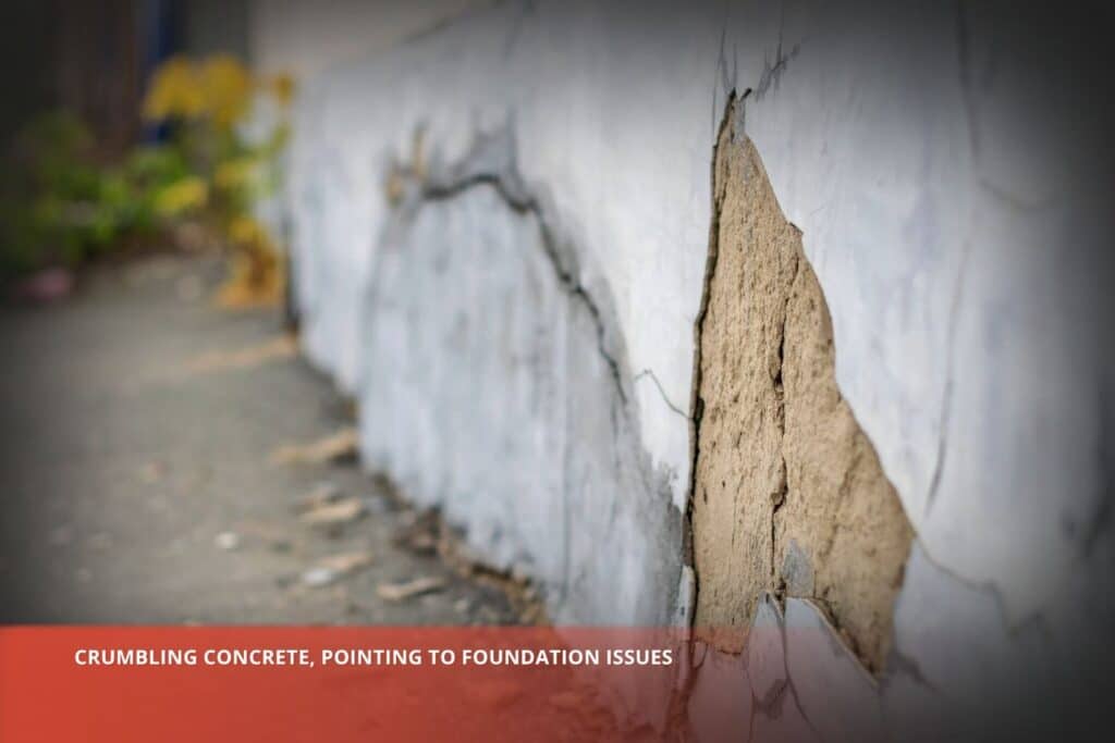crumbling concrete at the base of a house