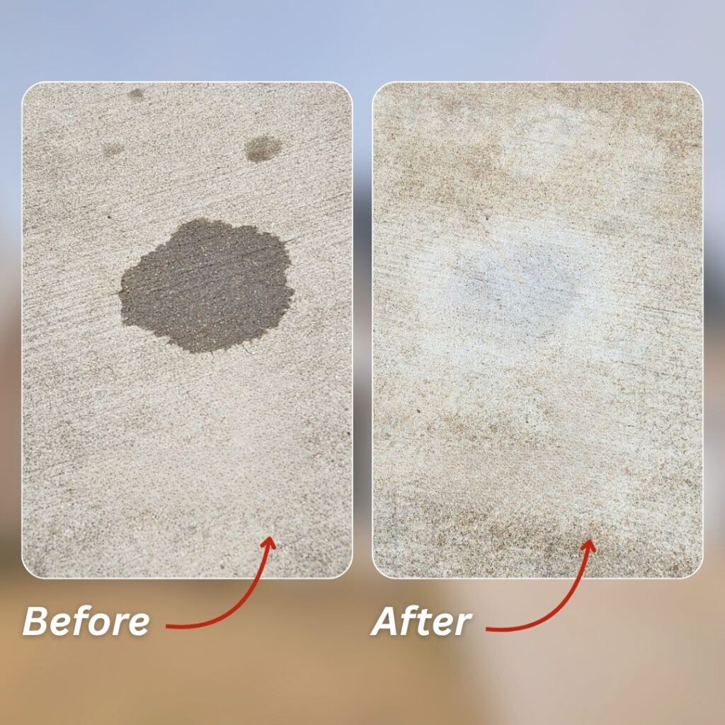 before and after removing oil from concrete diy