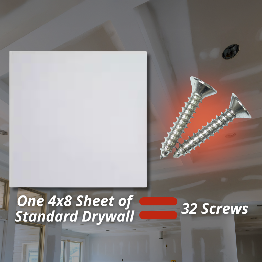 graphic showing how many screws are needed for a 4x8 sheet of drywall